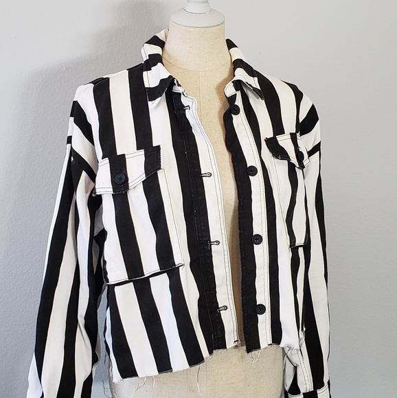 striped denim jacket womens